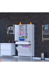 Wall Beyaz Banyo Dolabı 70 cm İki Göz Bölmeli Sepet 70x171x32,5 cm 4 Raflı Mutfak/Banyo Dolabı
