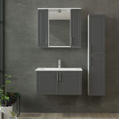 Sanya Banyo Dolabı 85Cm As2K+2K1A+Etj+Boy Beyaz Antrasit