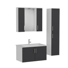 Sanya Banyo Dolabı 85Cm As2K+2K1A+Etj+Boy Beyaz Antrasit