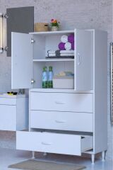Alia Çok Kullanışlı Dolap G:70 cm Üst Bölme Kapaklı Alt Bölme Çekmeceli 70x138x32,5 cm Modüler Dolap