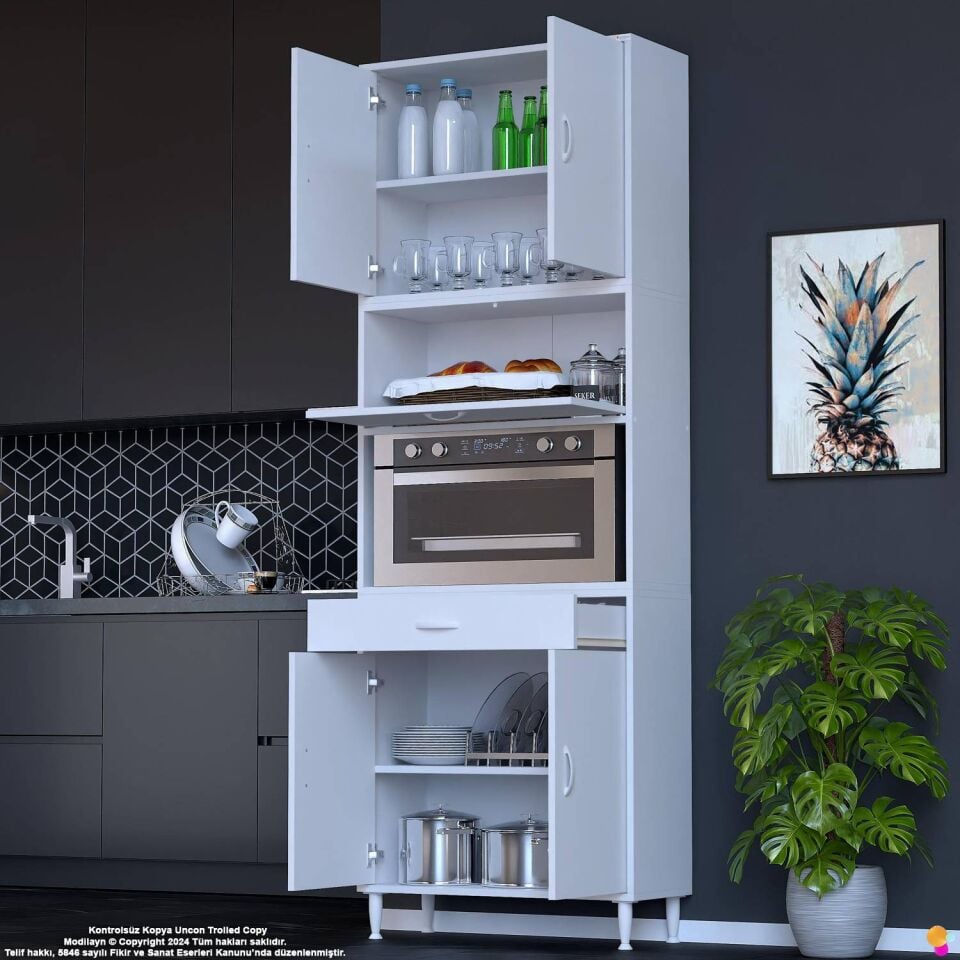 Çağıl 80 cm Çok Amaçlı Fırın Dolabı - Mutfak Kiler Banyo Antre Hobi Dolabı 80x226x32 cm