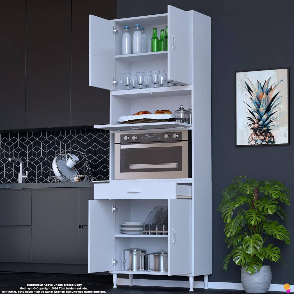 Çağıl 85 cm Çok Amaçlı Fırın Dolabı - Mutfak Kiler Banyo Antre Hobi Dolabı 85x226x32 cm