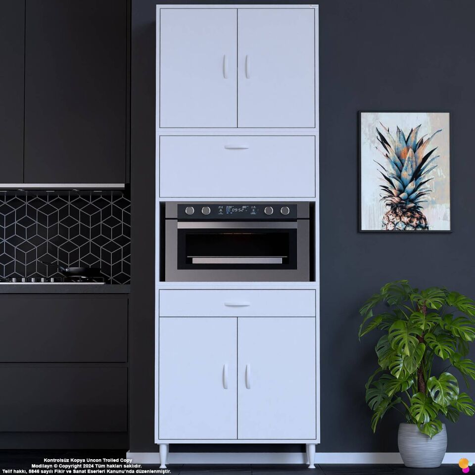 Çağıl 85 cm Çok Amaçlı Fırın Dolabı - Mutfak Kiler Banyo Antre Hobi Dolabı 85x226x32 cm