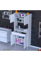 Nordi 4 Kapak 2 Raflı Beyaz Dolap 70x173x32,5 cm Çekmeceli Çok Amaçlı Banyo/Mutfak Dolabı