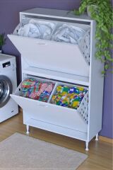 Veluna 70 cm Kirli Çamaşır Sepetli Dolap Banyo Dolabı Beyaz 70x138x32,5 cm 4 Sepetli Dolap