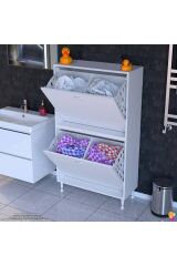 Veluna 70 cm Kirli Çamaşır Sepetli Dolap Banyo Dolabı Beyaz 70x138x32,5 cm 4 Sepetli Dolap