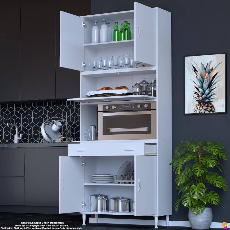 Çağıl 95 cm Çok Amaçlı Fırın Dolabı - Mutfak Kiler Banyo Antre Hobi Dolabı 95x226x32 cm