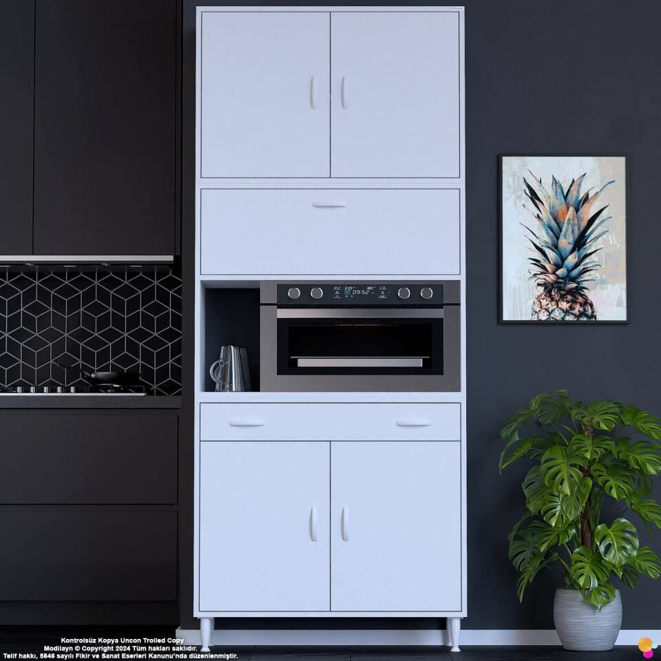 Çağıl 95 cm Çok Amaçlı Fırın Dolabı - Mutfak Kiler Banyo Antre Hobi Dolabı 95x226x32 cm