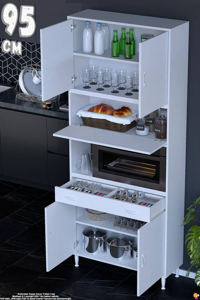 Çağıl 95 cm Çok Amaçlı Fırın Dolabı - Mutfak Kiler Banyo Antre Hobi Dolabı 95x226x32 cm