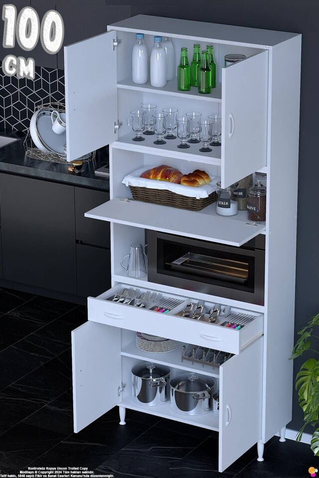 Çağıl 100 cm Çok Amaçlı Fırın Dolabı - Mutfak Kiler Banyo Antre Hobi Dolabı 100x226x32 cm