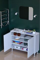 Nirat 70 cm 4 Bölmeli Beyaz Banyo Mutfak Dolabı 3 Raflı Kapaklı Çok Amaçlı Dolap 70x75x32,5 cm