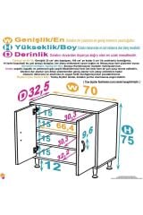 Nirat 70 cm 4 Bölmeli Beyaz Banyo Mutfak Dolabı 3 Raflı Kapaklı Çok Amaçlı Dolap 70x75x32,5 cm