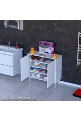 Nirat 70 cm 4 Bölmeli Beyaz Banyo Mutfak Dolabı 3 Raflı Kapaklı Çok Amaçlı Dolap 70x75x32,5 cm