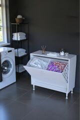 Sare 70 cm Beyaz Sepetli Banyo Dolabı,Mutfak Dolabı 70x75x32,5 cm Oyuncak Sepeti Çok Amaçlı Dolap
