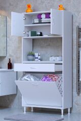 Seris Sepetli ve Çekmeceli Banyo Dolabı G:70 cm Çok Amaçlı Beyaz Düzenleyici 70x173x32,5 cm Dolap