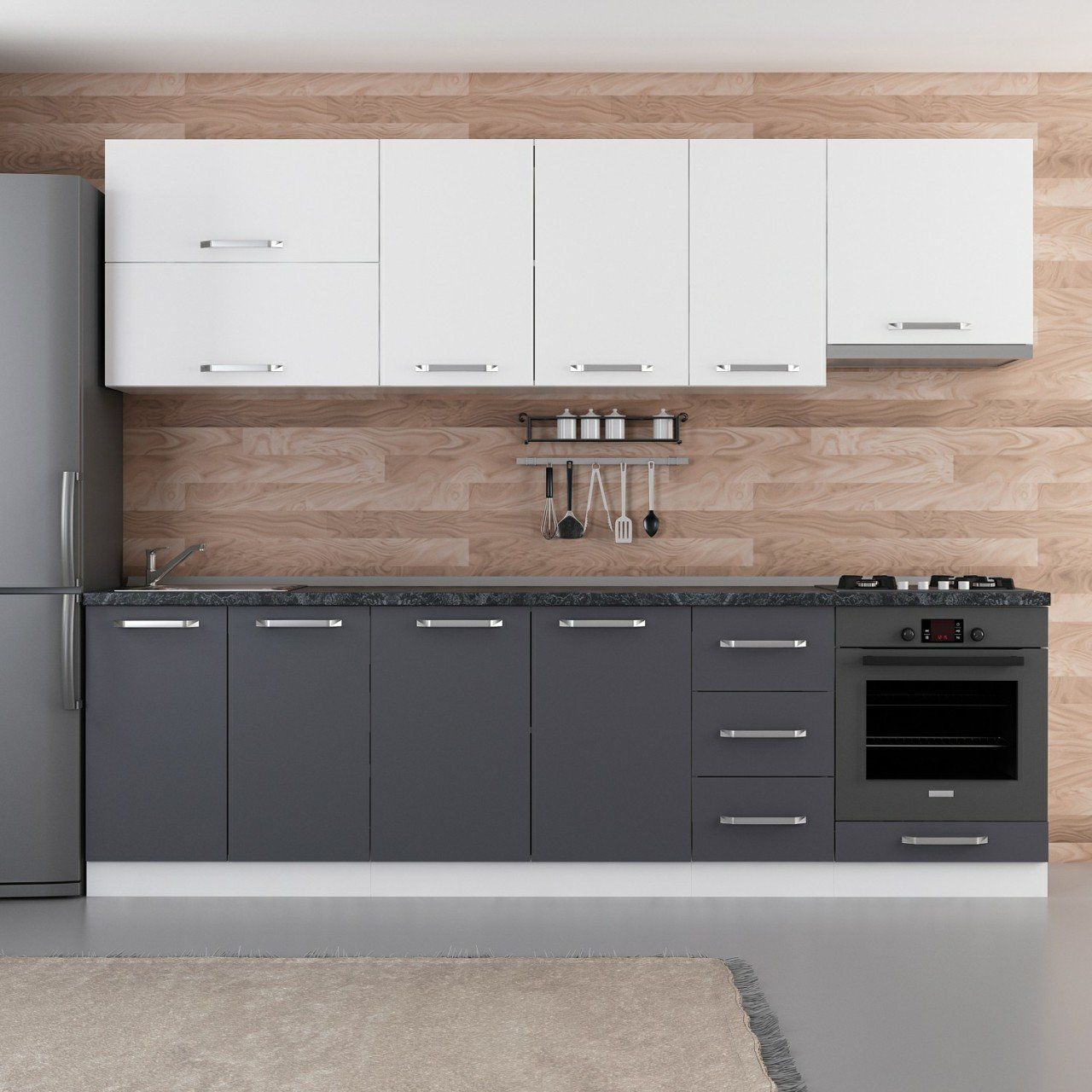 Minar 270 Cm Mutfak Dolabı Beyaz Antrasit 270-A8