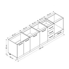 Minar 290 Cm Mutfak Dolabı Beyaz Antrasit 290-A3-Alt Modül