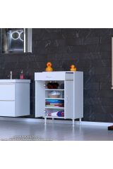 Rose 70 cm Beyaz 1 Çekmeceli Banyo Mutfak Dolabı 4 Bölmeli 3 Raflı Çok Amaçlı Dolap 70x88x32,5 cm