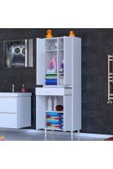 Line Beyaz 70 cm Banyo Dolabı Çok Bölmeli Banyo Düzenleyici Dolap 4 Kapaklı 4 Raflı 70x173x32,5 cm