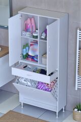 Pine 70 cm Genişlikte Dolap 70x171x32,5 cm Banyo/Mutfak Dolabı İki Kapaklı Sepetli Dolap