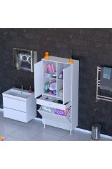 Pine 70 cm Genişlikte Dolap 70x171x32,5 cm Banyo/Mutfak Dolabı İki Kapaklı Sepetli Dolap