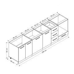 Minar 290 Cm Mutfak Dolabı Beyaz Dore 290-D3-Alt Modül