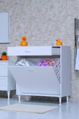 Asil 70 cm Kirli Çamaşır Sepetli Banyo Dolabı 1 Çekmeceli Mutfak Çok Amaçlı Dolap 70x88x32,5 cm