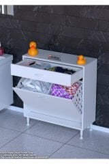 Asil 70 cm Kirli Çamaşır Sepetli Banyo Dolabı 1 Çekmeceli Mutfak Çok Amaçlı Dolap 70x88x32,5 cm