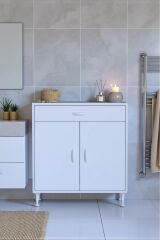 Taha 70 cm 3 Bölmeli Beyaz Çok Amaçlı Dolap 2 Raflı Banyo Mutfak Dolabı 70x88x32,5 cm Düzenleyici