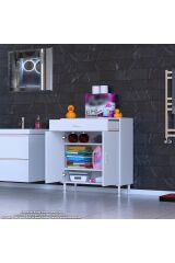 Taha 70 cm 3 Bölmeli Beyaz Çok Amaçlı Dolap 2 Raflı Banyo Mutfak Dolabı 70x88x32,5 cm Düzenleyici