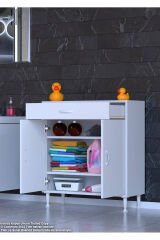 Taha 70 cm 3 Bölmeli Beyaz Çok Amaçlı Dolap 2 Raflı Banyo Mutfak Dolabı 70x88x32,5 cm Düzenleyici