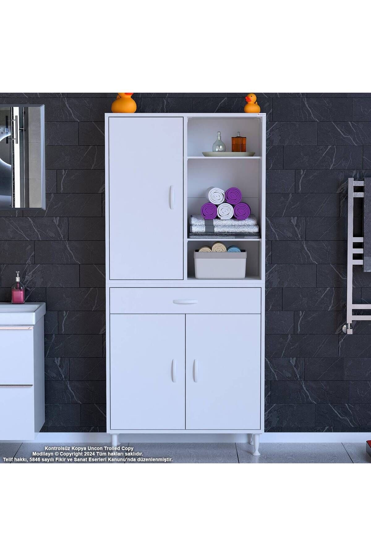 Rivo 4 Raflı Banyo/Mutfak Dolabı 70 cm Beyaz Renkli Çok Amaçlı Dolap 70x173x32,5 cm Ebatlarında