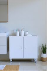 Sabir 70 cm 2 Raflı Beyaz Banyo Mutfak Dolabı 3 Bölmeli Çok Amaçlı Dolap 70x75x32,5 cm Düzenleyici