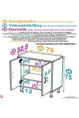 Sabir 70 cm 2 Raflı Beyaz Banyo Mutfak Dolabı 3 Bölmeli Çok Amaçlı Dolap 70x75x32,5 cm Düzenleyici