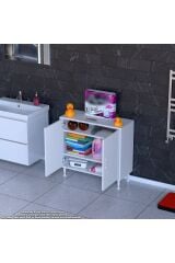 Sabir 70 cm 2 Raflı Beyaz Banyo Mutfak Dolabı 3 Bölmeli Çok Amaçlı Dolap 70x75x32,5 cm Düzenleyici