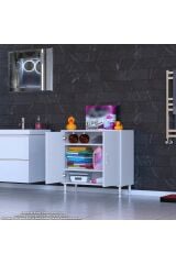 Sabir 70 cm 2 Raflı Beyaz Banyo Mutfak Dolabı 3 Bölmeli Çok Amaçlı Dolap 70x75x32,5 cm Düzenleyici