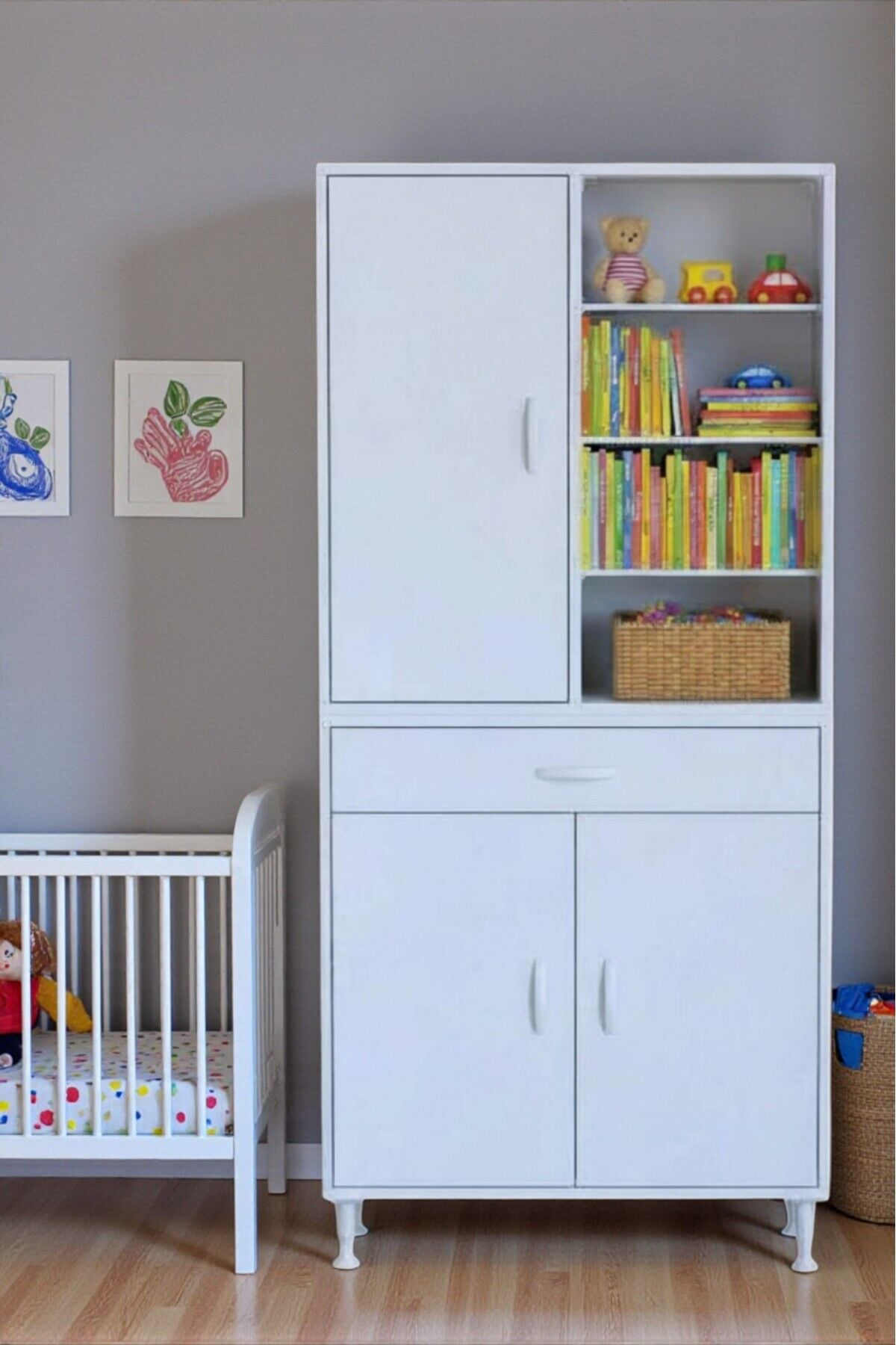 Funci Beyaz Renk G:70 cm Banyo Dolabı 3 Kapaklı 7 Raflı Dolap 70x173x32,5 cm Boyutlarında Dolap