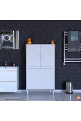 Miretta Üst Bölme Kapaklı Altı Kirli Sepetli Dolap 70 cm Genişlik Beyaz 70x138x32,5 cm Dolap