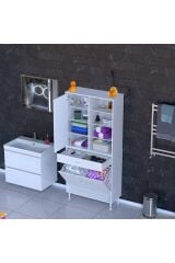 Rule Sepetli Banyo/Mutfak Dolabı 70 cm Genişliğe Sahip 70x171x32,5 cm İki Sepetli Beyaz Dolap