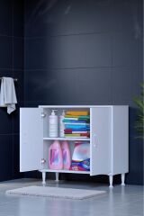 Arden 70 cm Beyaz 2 Bölmeli Banyo Düzenleyici Dolap 1 Raflı Çok Amaçlı Mutfak Dolabı 70x75x32,5 cm