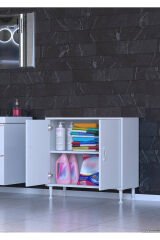 Arden 70 cm Beyaz 2 Bölmeli Banyo Düzenleyici Dolap 1 Raflı Çok Amaçlı Mutfak Dolabı 70x75x32,5 cm