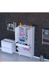 Wall Beyaz Banyo Dolabı 75 cm İki Göz Bölmeli Sepet 75x171x32,5 cm 4 Raflı Mutfak/Banyo Dolabı