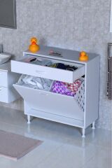 Asil 75 cm Kirli Çamaşır Sepetli Banyo Dolabı 1 Çekmeceli Mutfak Çok Amaçlı Dolap 75x88x32,5 cm