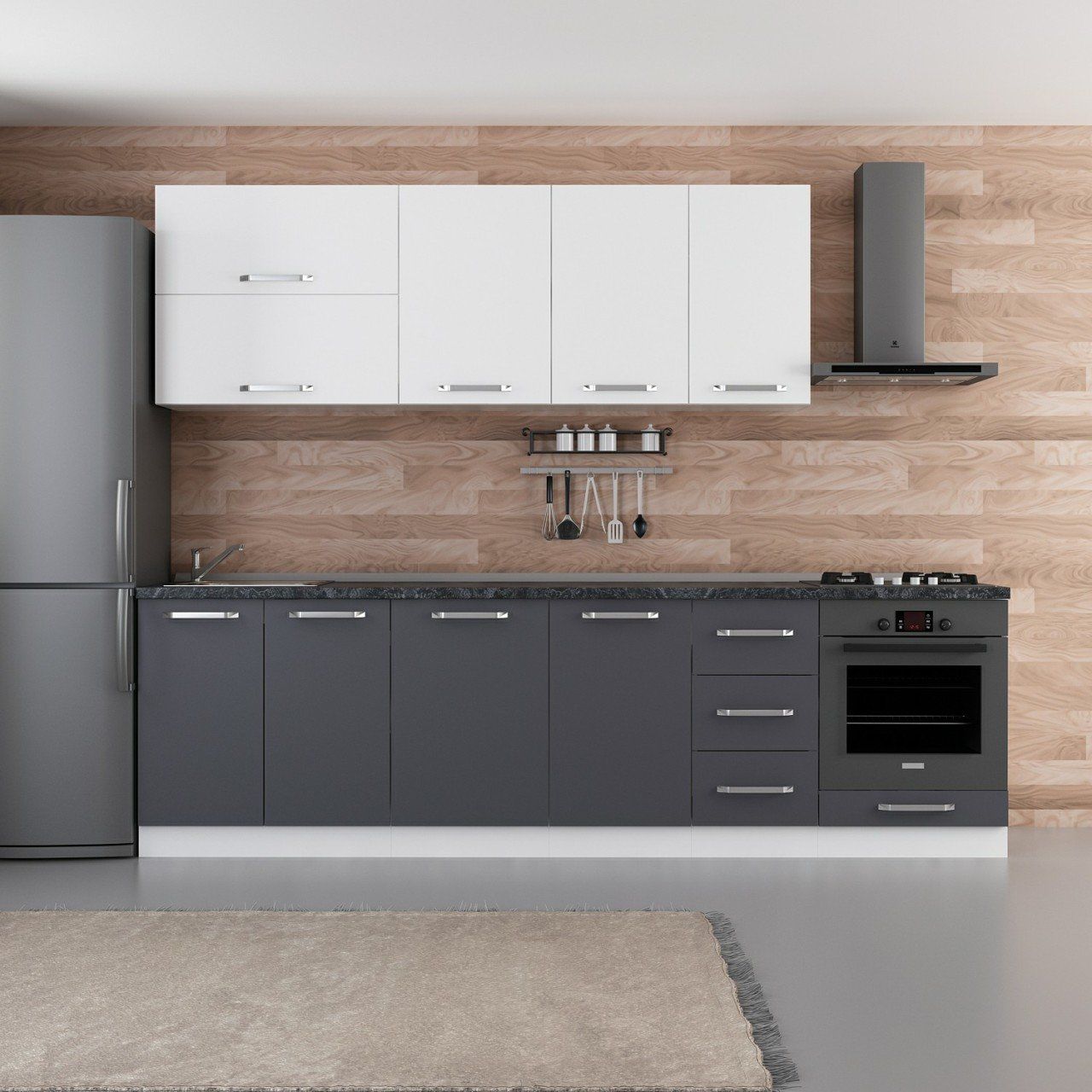 Minar 275 Cm Mutfak Dolabı Beyaz Antrasit 275-A3