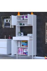 Nordi 4 Kapak 2 Raflı Beyaz Dolap 75x173x32,5 cm Çekmeceli Çok Amaçlı Banyo/Mutfak Dolabı