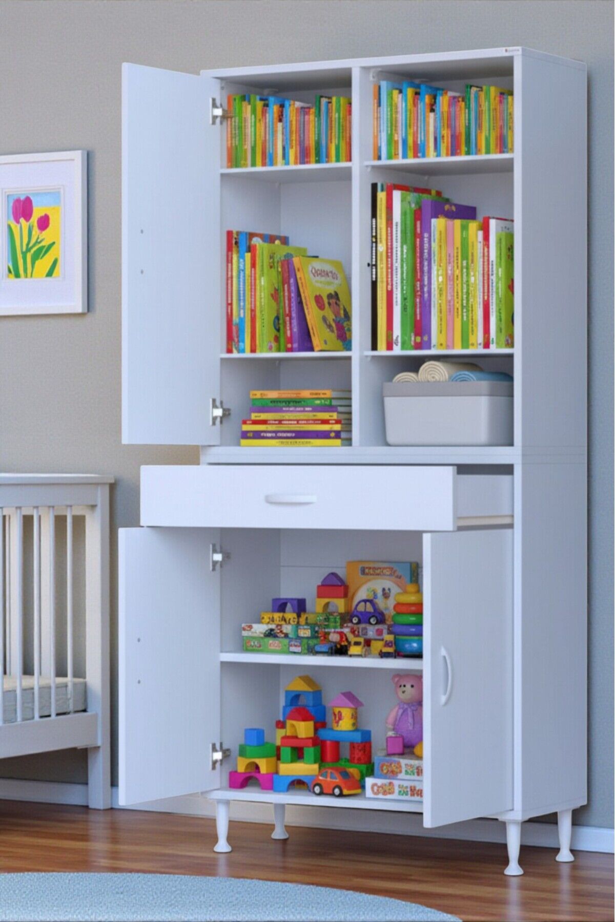 Rivo 4 Raflı Banyo/Mutfak Dolabı 75 cm Beyaz Renkli Çok Amaçlı Dolap 75x173x32,5 cm Ebatlarında
