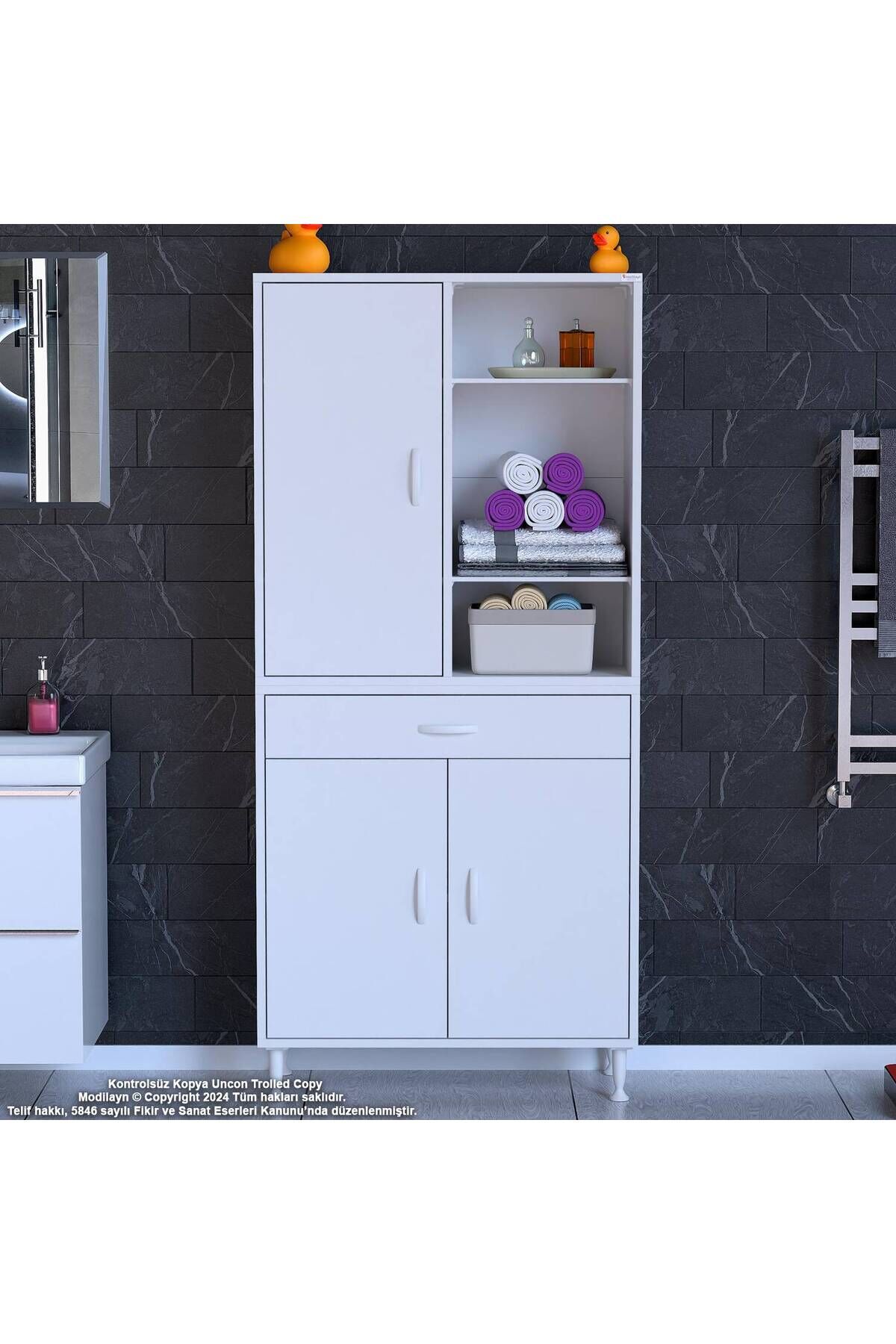 Rivo 4 Raflı Banyo/Mutfak Dolabı 75 cm Beyaz Renkli Çok Amaçlı Dolap 75x173x32,5 cm Ebatlarında
