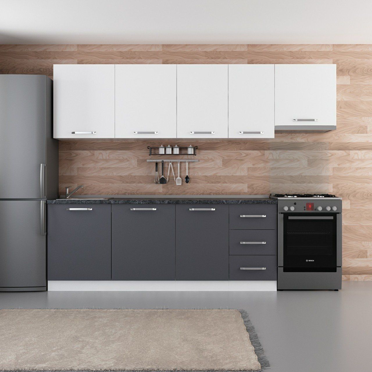 Minar 275 Cm Mutfak Dolabı Beyaz Antrasit 275-A7