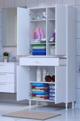 Line Beyaz 75 cm Banyo Dolabı Çok Bölmeli Banyo Düzenleyici Dolap 4 Kapaklı 4 Raflı 75x173x32,5 cm