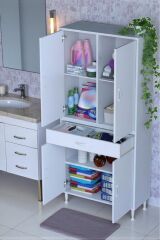 Luma Kapaklı & Çekmeceli Banyo Dolabı 75 cm Genişlikte Beyaz Dolap 75x173x32,5 cm Depolama Dolabı
